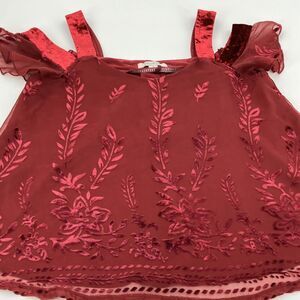Burgundy Crushed Velvet Burnout Floral Top, sz S, Fairy Whimsigoth Romantic